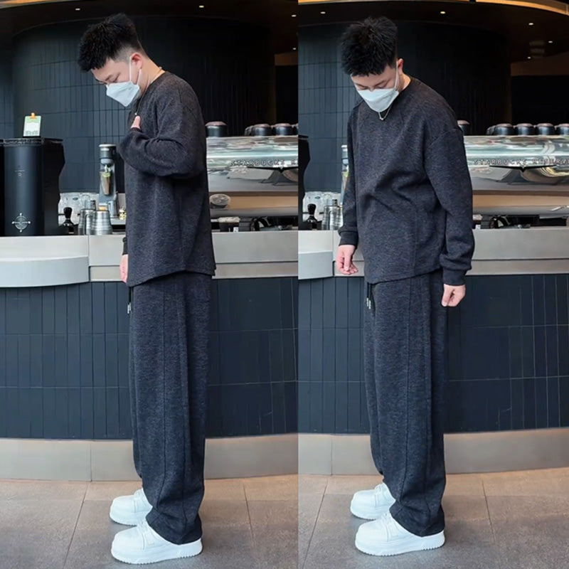 Men's Casual Fashion Warm 2-Piece Set （50 - Dark Gray | SAVINTARI