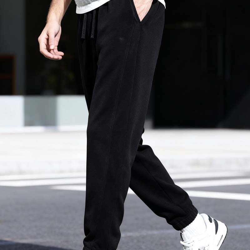 Men's Tapered Drawstring Corduroy Pants with Pockets - Black | SAVINTARI