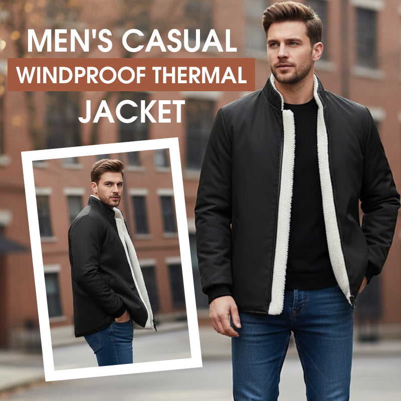 Men's Casual Windproof Thermal Jacket - Black | SAVINTARI