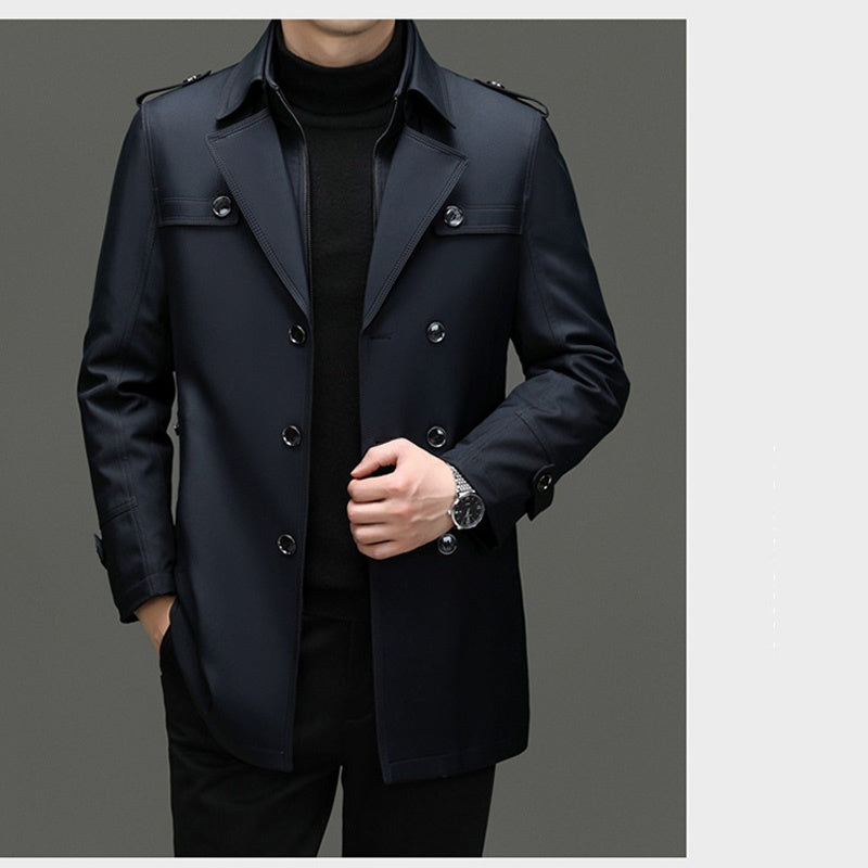 Men's Medium-Length Trench Coat with Detachable Inner - Khaki | SAVINTARI