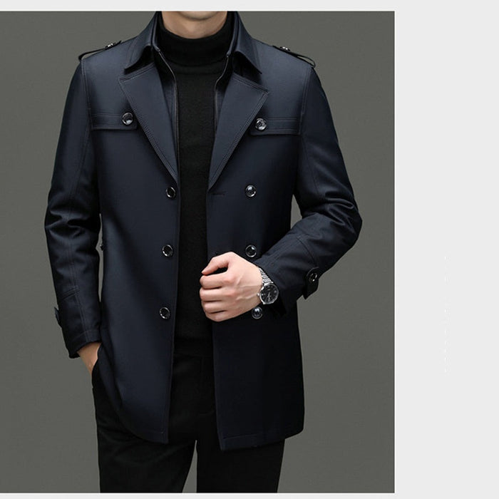 Men's Medium-Length Trench Coat with Detachable Inner - Khaki | Transitional Coat | SAVINTARI