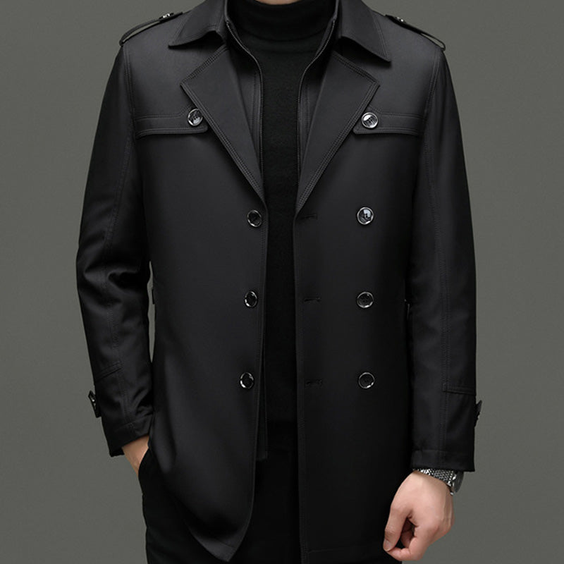 Men's Medium-Length Trench Coat with Detachable Inner - Khaki | SAVINTARI