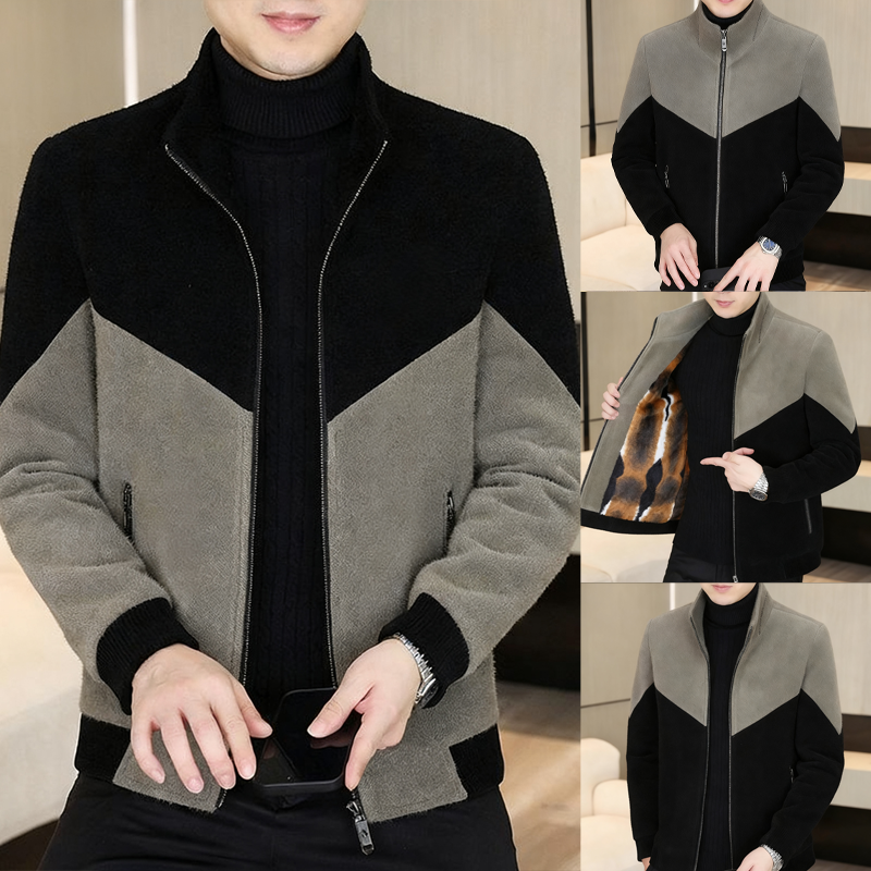 Men's Color-Block Stand Collar Zip-Up Jacket - #1 | SAVINTARI