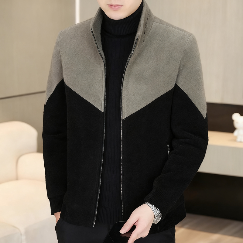 Men's Color-Block Stand Collar Zip-Up Jacket - #1 | SAVINTARI