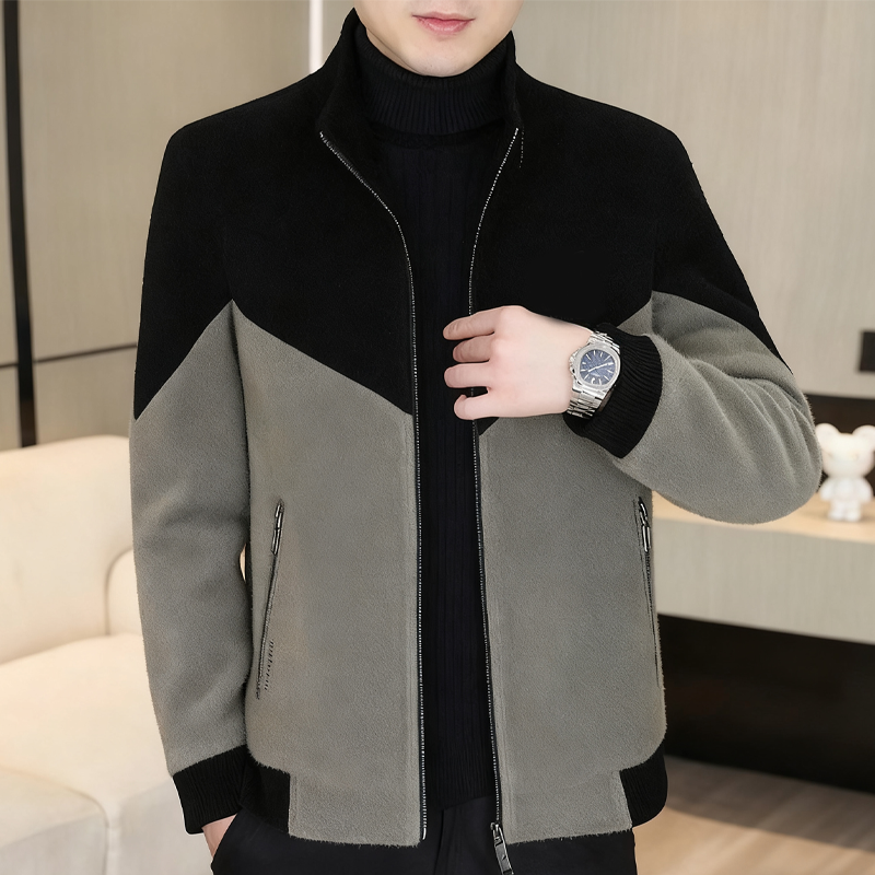 Men's Color-Block Stand Collar Zip-Up Jacket - #1 | SAVINTARI
