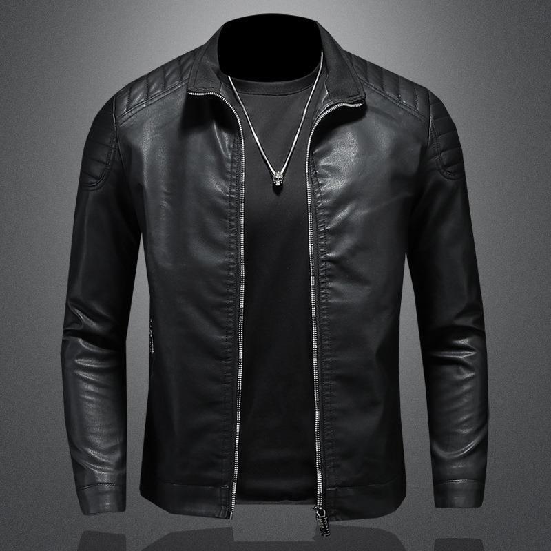 Men's Free Shipping Milan Classic Leather Jacket - Blue | SAVINTARI