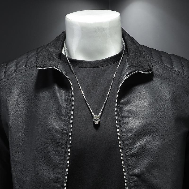 Men's Free Shipping Milan Classic Leather Jacket - Blue | SAVINTARI