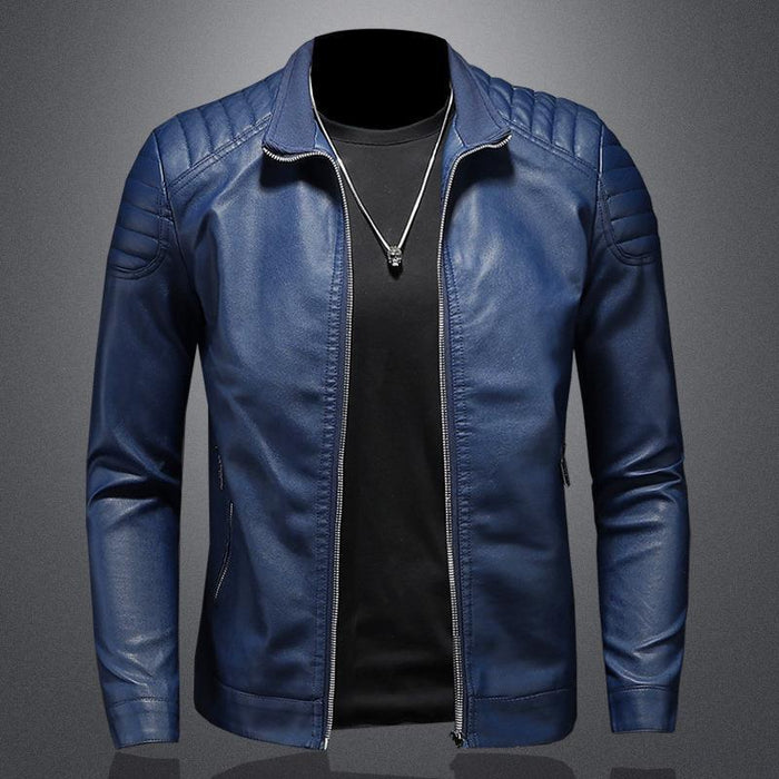 Men's Milan Classic Leather Jacket - Blue | Light Jacket Layer | SAVINTARI