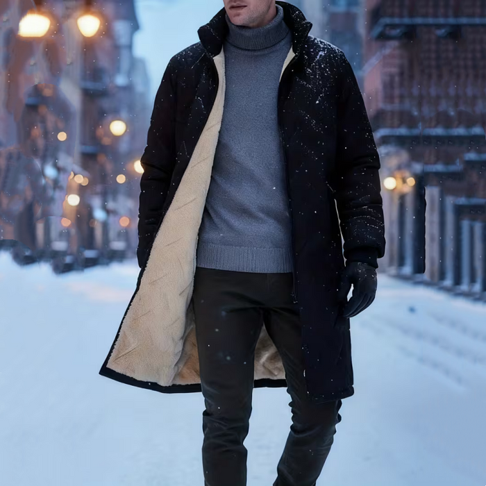 Men's Mid-Length Winter Padded Coat With Plush Lining - Dark Grey | Transitional Coat | SAVINTARI