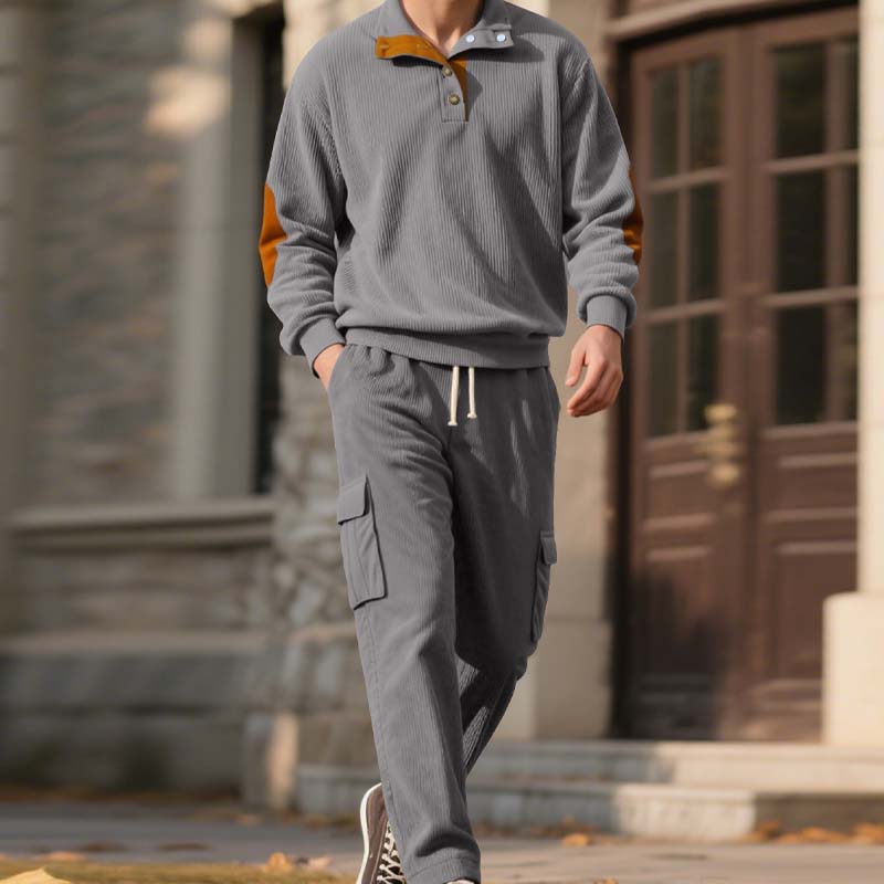 Men's Trendy Pullover and Cargo Pants 2-Piece Set - Navy | SAVINTARI