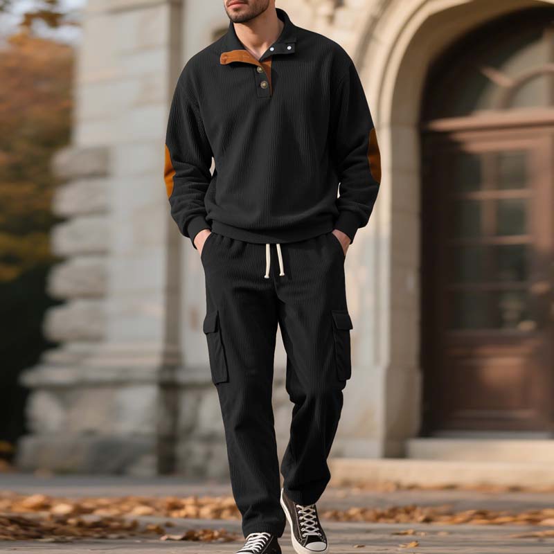 Men's Trendy Pullover and Cargo Pants 2-Piece Set - Navy | SAVINTARI