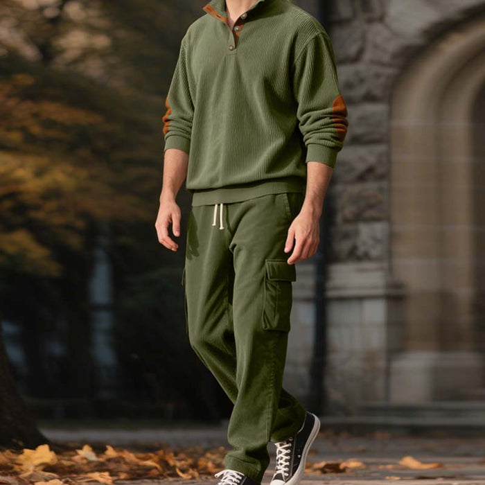 Men's Trendy Pullover and Cargo Pants 2-Piece Set - Navy | Casual Two-Piece Set | SAVINTARI