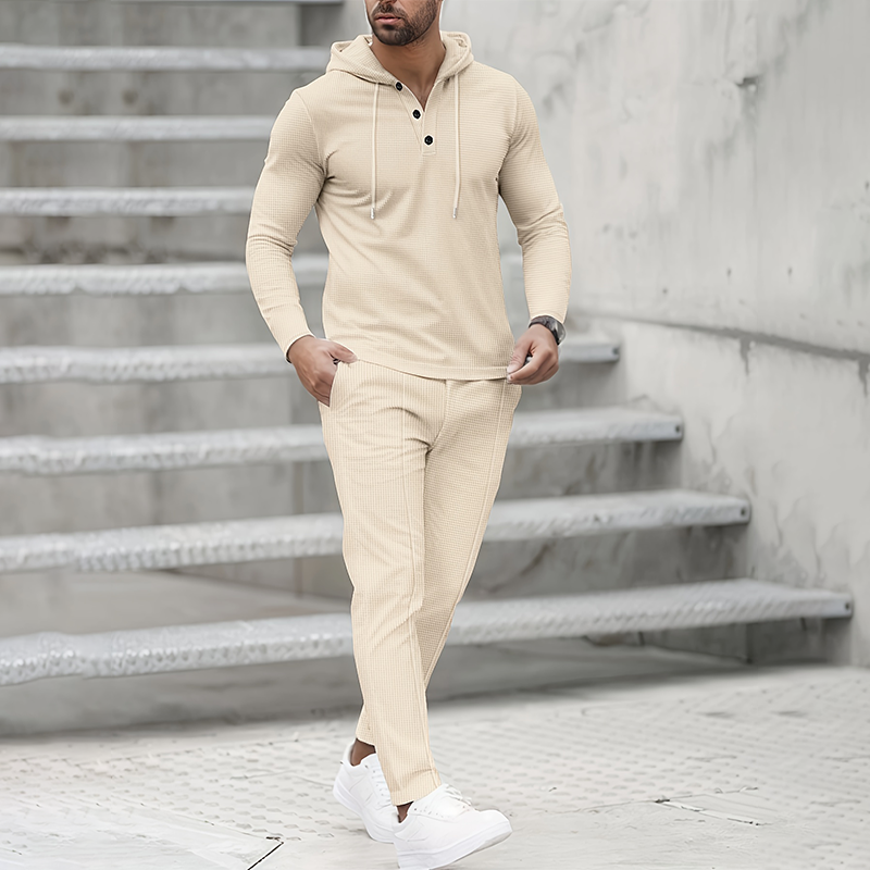 Men's Solid Color Hoodie Tracksuit 2-Piece Set - White | SAVINTARI