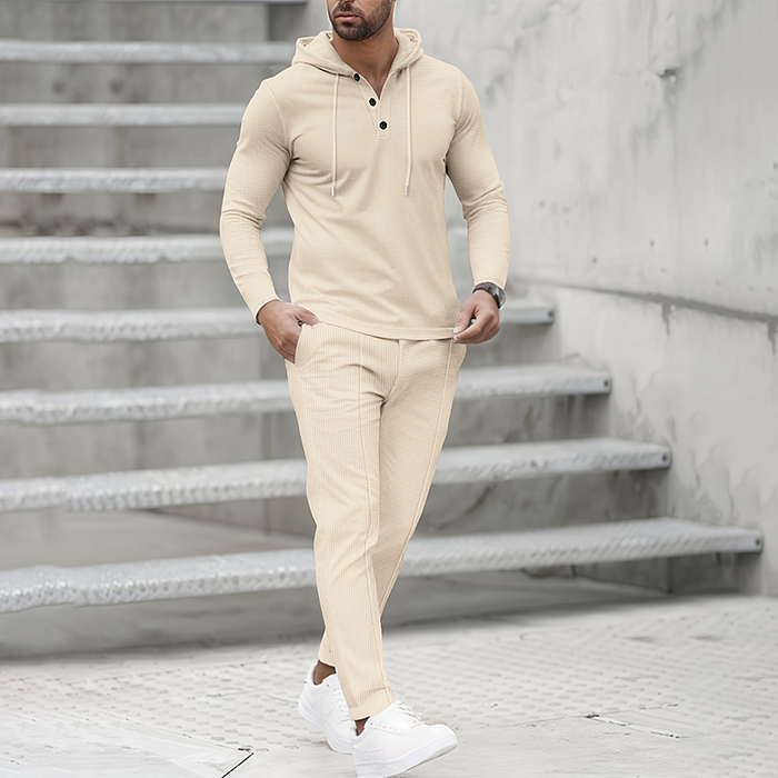 Men's Solid Color Hoodie Tracksuit 2-Piece Set - White | Casual Two-Piece Set | SAVINTARI