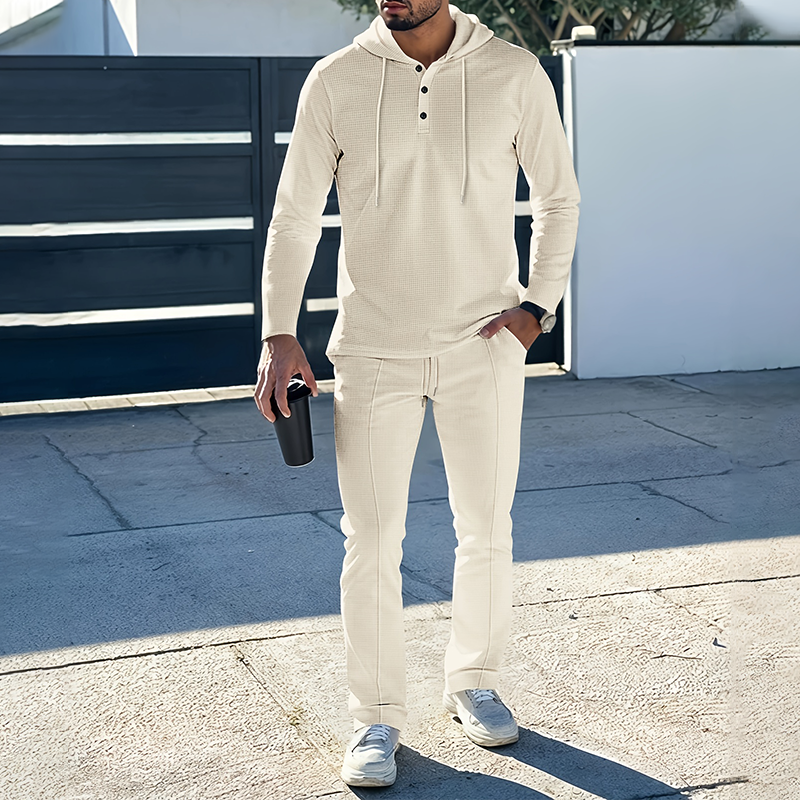 Men's Solid Color Hoodie Tracksuit 2-Piece Set - White | SAVINTARI