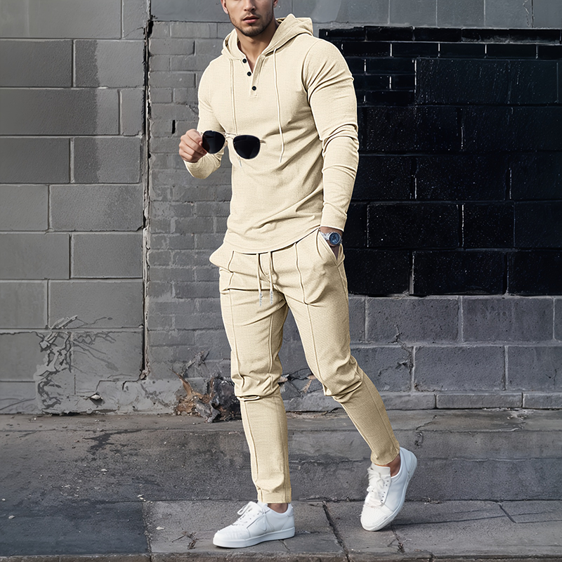 Men's Solid Color Hoodie Tracksuit 2-Piece Set - White | SAVINTARI