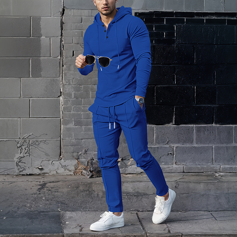 Men's Solid Color Hoodie Tracksuit 2-Piece Set - White | SAVINTARI