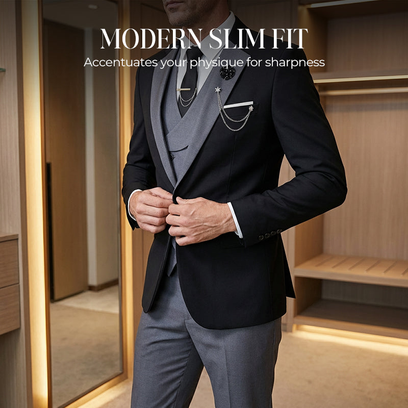 Men's Modern Contrast Color Wedding Suit - Apricot | SAVINTARI