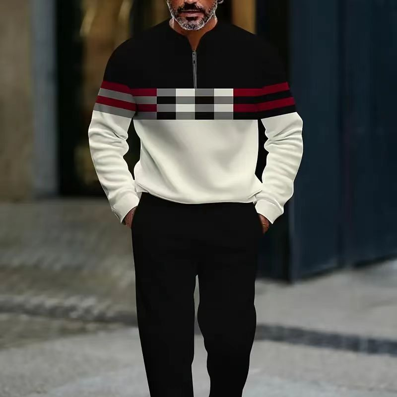 Men's Graphic Print Pullover & Pants Set - Black | SAVINTARI