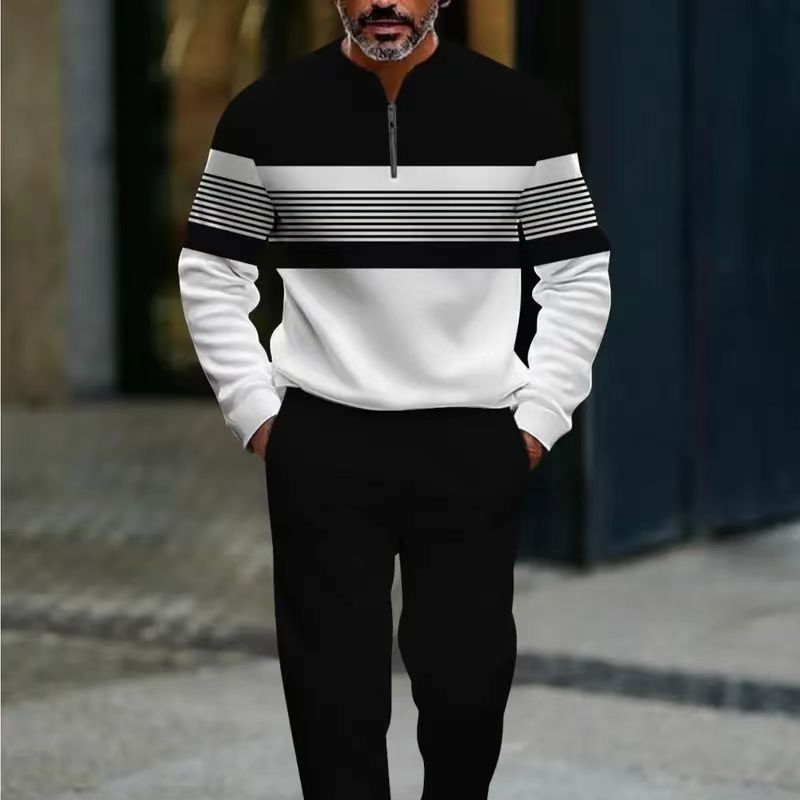 Men's Graphic Print Pullover & Pants Set - Black | SAVINTARI