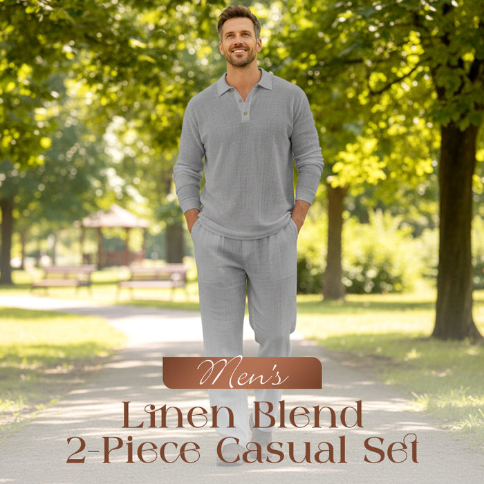Men's Linen Blend 2-Piece Casual Set - Gray | Casual Two-Piece Set | SAVINTARI