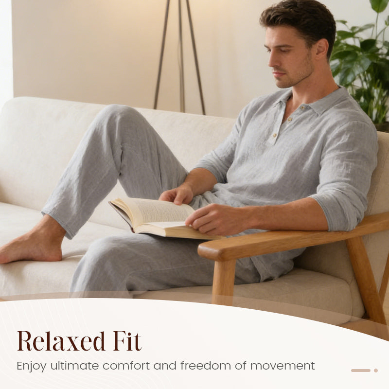 Men's Linen Blend 2-Piece Casual Set - Gray | SAVINTARI