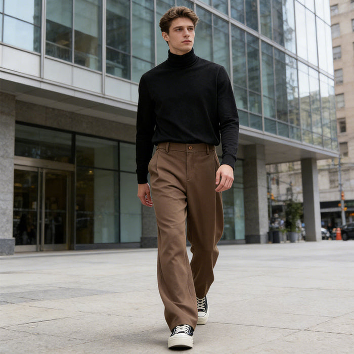 Men's New for 2026 Comfy Straight-Leg Pants Everyday Essential 【First - Brown | Smart Casual Trousers | SAVINTARI