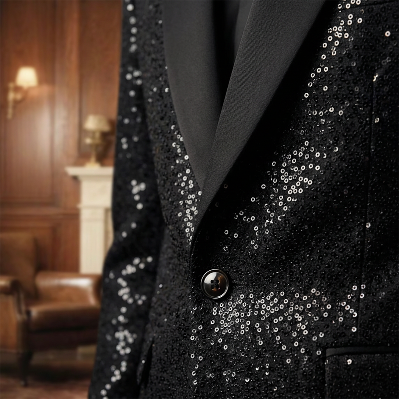 Men's Black Sparkle Tuxedo Suit Set - Black | SAVINTARI