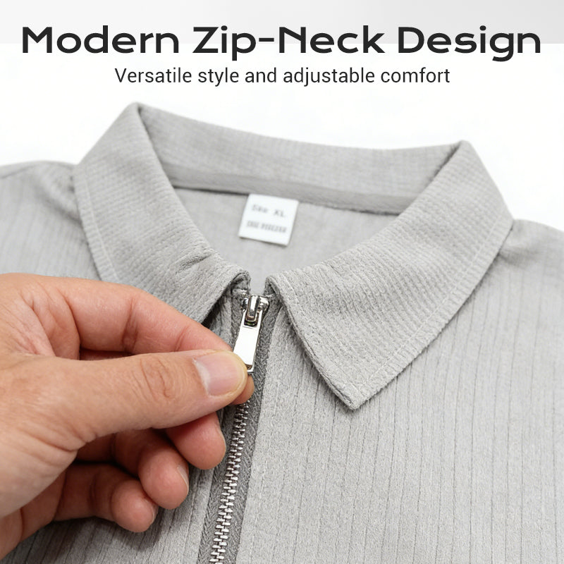 Men's Summer Casual Zip-Neck Shirt & Shorts Set - White | SAVINTARI