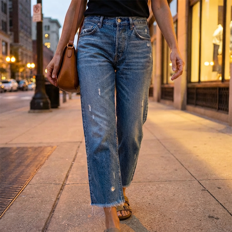 Men's Women’s Retro Cropped Straight-Leg Jeans - Classic Blue | SAVINTARI