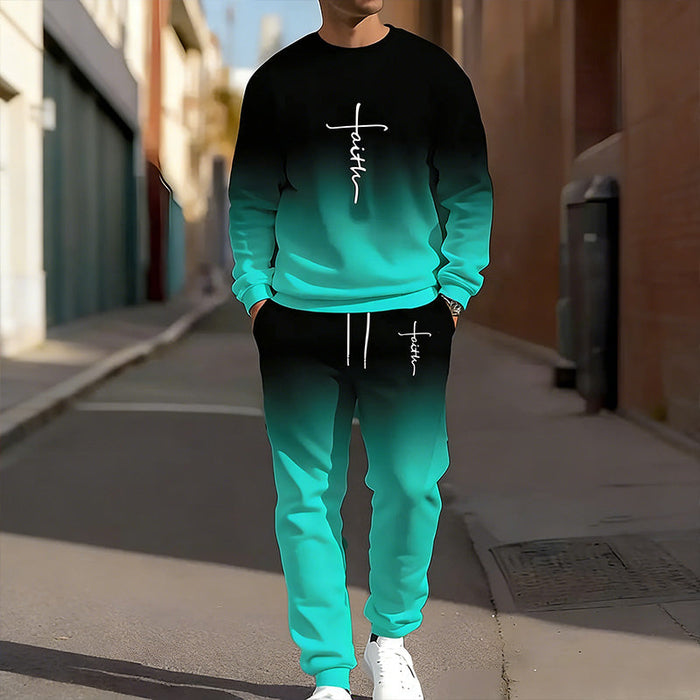 Men's Gradient Color Crewneck Tracksuit Set - Navy | Men's Seasonal Edit | SAVINTARI