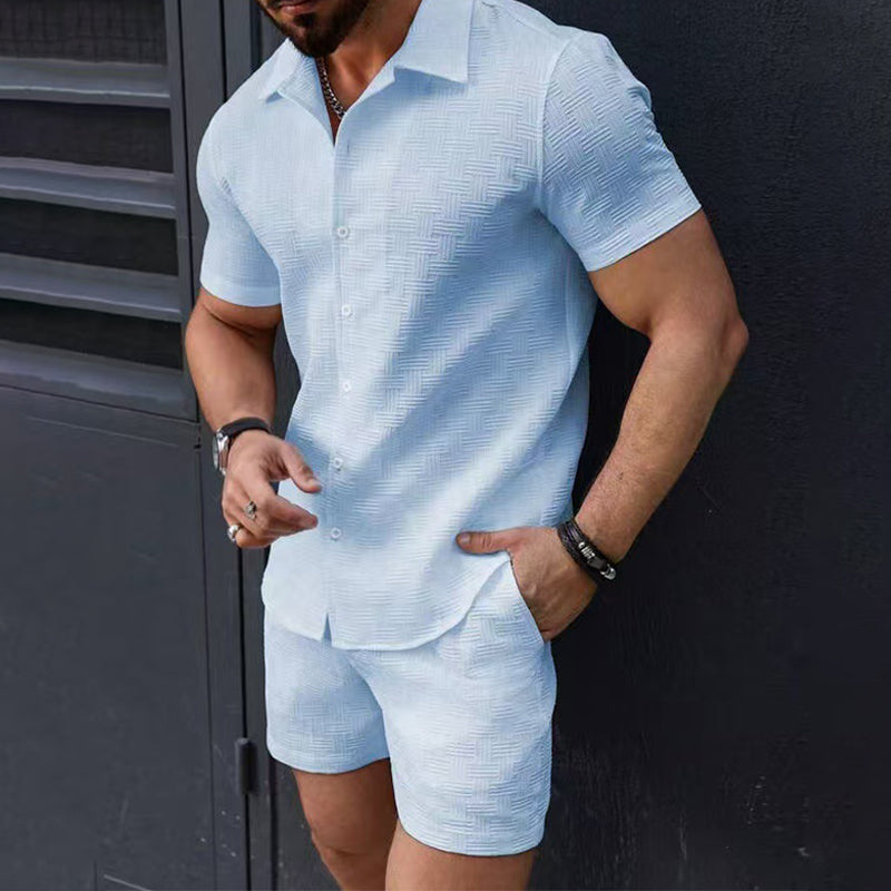 Men's Shirt & Shorts Set - White | SAVINTARI