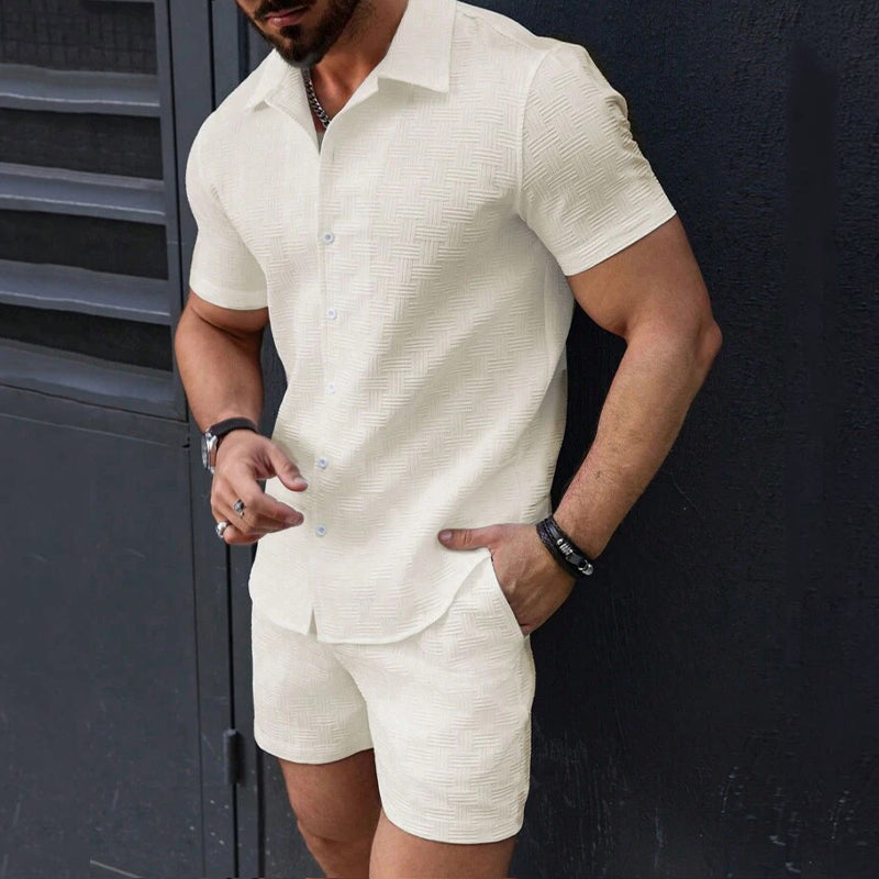 Men's Shirt & Shorts Set - White | SAVINTARI