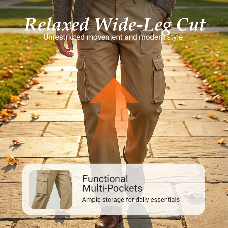 Men's Hot Sale Deals- Multi-Pocket Straight-Leg Cargo Pants - Khaki | SAVINTARI