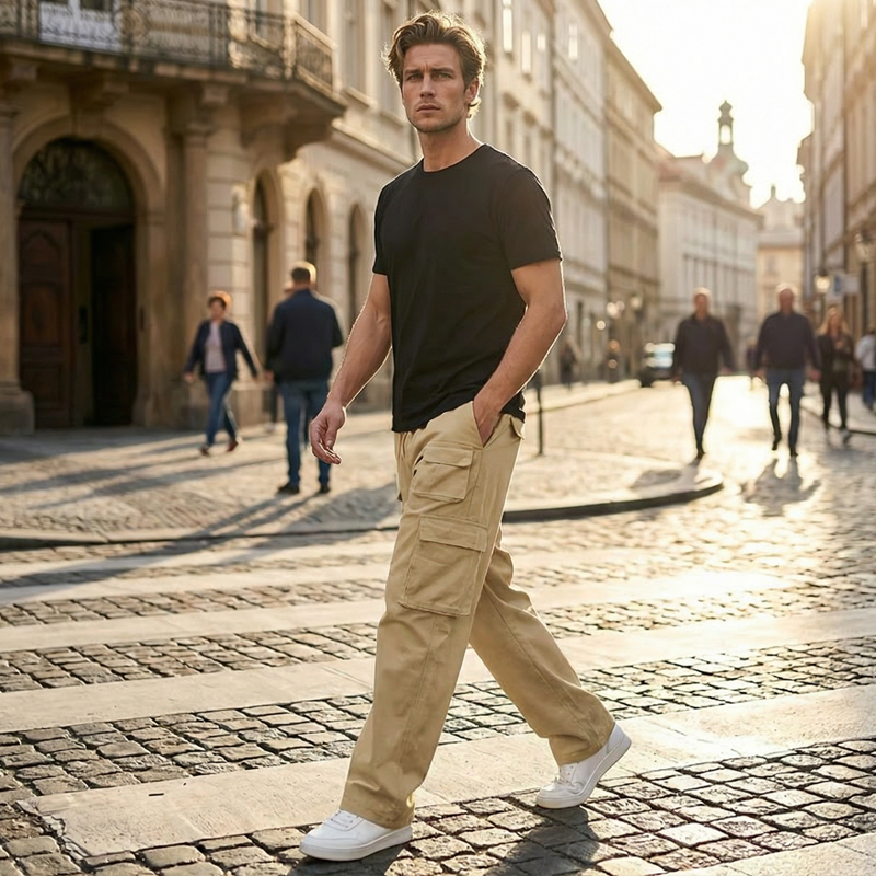 Men's Hot Sale Deals- Multi-Pocket Straight-Leg Cargo Pants - Khaki | SAVINTARI