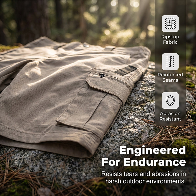 Men's Multi-Pocket Tactical Cargo Shorts - Khaki | SAVINTARI
