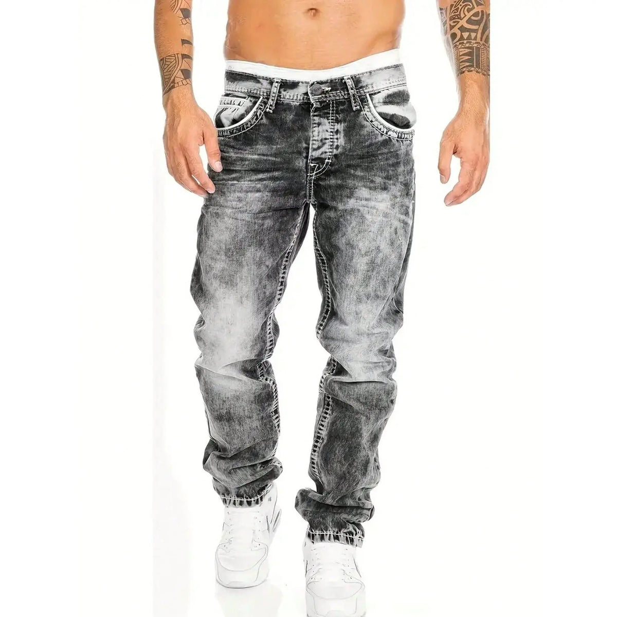 Men's Fashion Creative Stretch Denim Jeans,Minimalist Style Suitable For - Gray | SAVINTARI