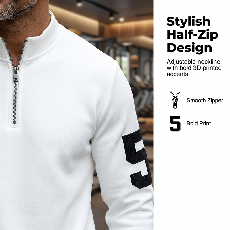 Men's Half-Zip Top & Pants 2-Piece Set - White | SAVINTARI