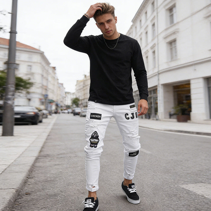 Men's Ripped Skinny Jeans - Light Blue | Everyday Denim | SAVINTARI