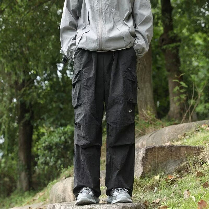 Men's Parachute Cargo Pants - Black | SAVINTARI