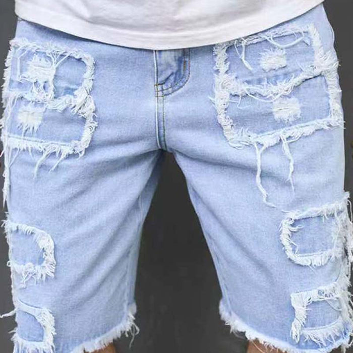 Men's Ripped Denim Shorts with Frayed Details - Blue | Men's Seasonal Edit | SAVINTARI