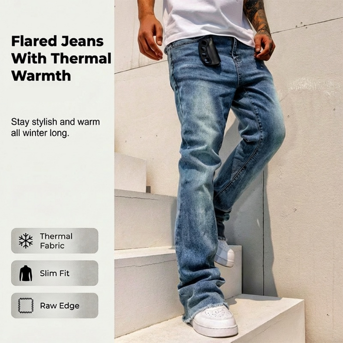 Men's Streetwear Style Flare Jeans - Blue | Everyday Denim | SAVINTARI