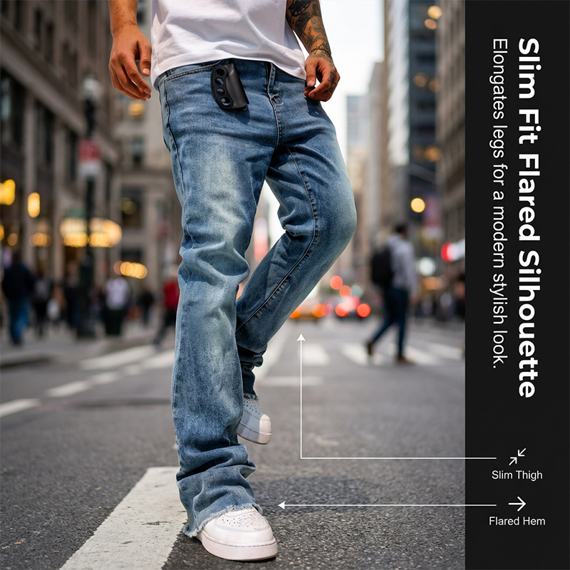 Men's Streetwear Style Flare Jeans - Blue | SAVINTARI