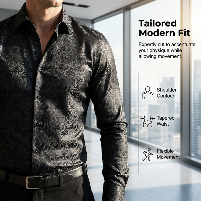 Men's Flash Sale! Modern Fit Printed Shirt Instantly Upgrade Your Look - Black | SAVINTARI