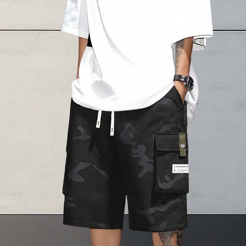 Men's New arrival Sale Camo Cargo Shorts with Drawstring Waist - Gray | SAVINTARI