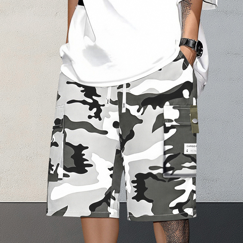 Men's New arrival Sale Camo Cargo Shorts with Drawstring Waist - Gray | SAVINTARI