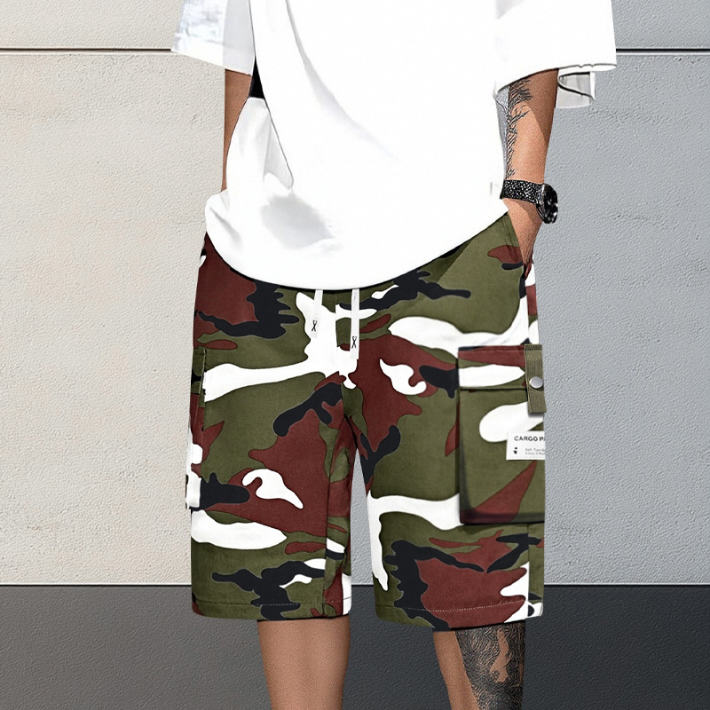 Men's New arrival Sale Camo Cargo Shorts with Drawstring Waist - Gray | SAVINTARI