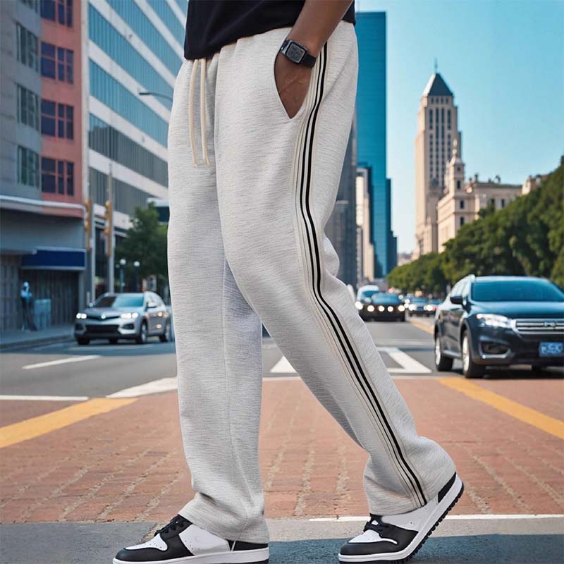 Men's Casual Striped Straight-Leg Pants - Black | SAVINTARI