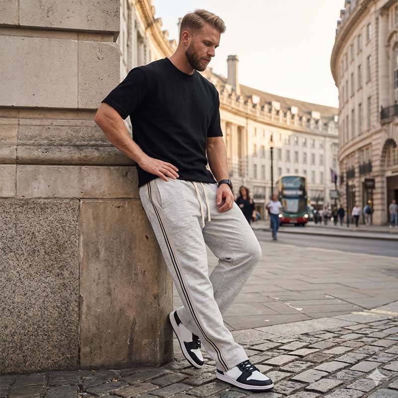 Men's Casual Striped Straight-Leg Pants - Black | SAVINTARI