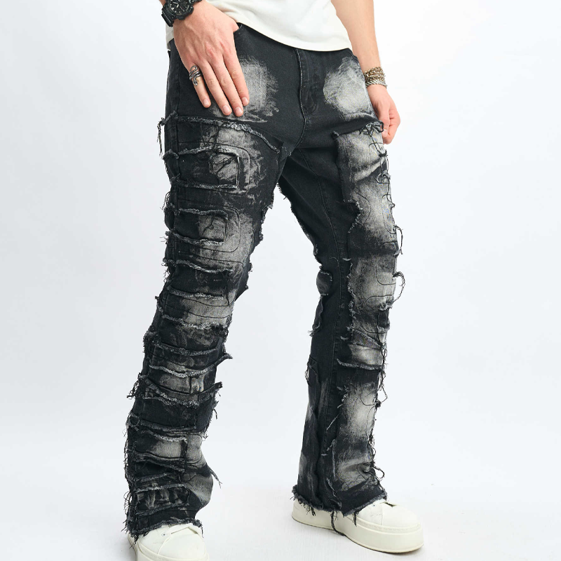 Men's Hip Hop Relaxed-Fit Jeans - Black | SAVINTARI